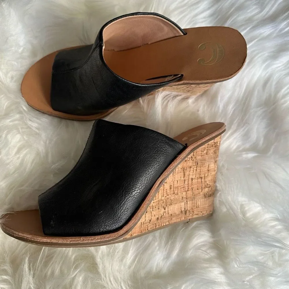Charming Charlies black peep toe wedge cork heel - Picture 1 of 9